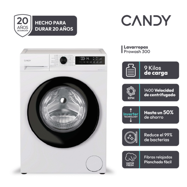 Lavarropas Automático Candy Inverter 9 kg 1400 rpm